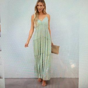 Metallic Tiered Maxi Dress - Size Medium